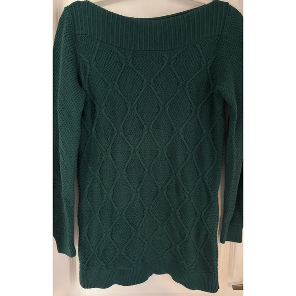 ANN TAYLOR LOFT Women's Green Chunky Cable Knit Long Sleeve Sweater Holiday Sz M - Picture 1 of 9